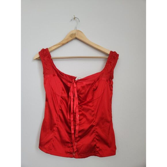 Free People x Brenda King Red Satin Corset Top with Ruched Straps – NWT | Size S - Picture 2 of 9